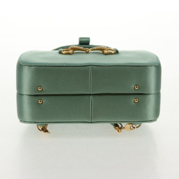 GUCCI Horsebit Backpack Satin Turquoise Blue Gold 005 781 0316 Auth am9199A - Picture 7 of 16